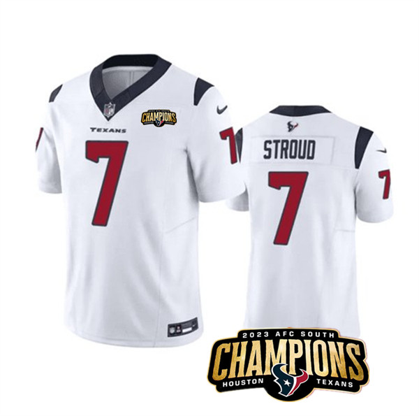 Men's Houston Texans #7 C.J. Stroud White 2023 F.U.S.E. AFC South Champions Patch Vapor Untouchable Limited Football Stitched Jersey